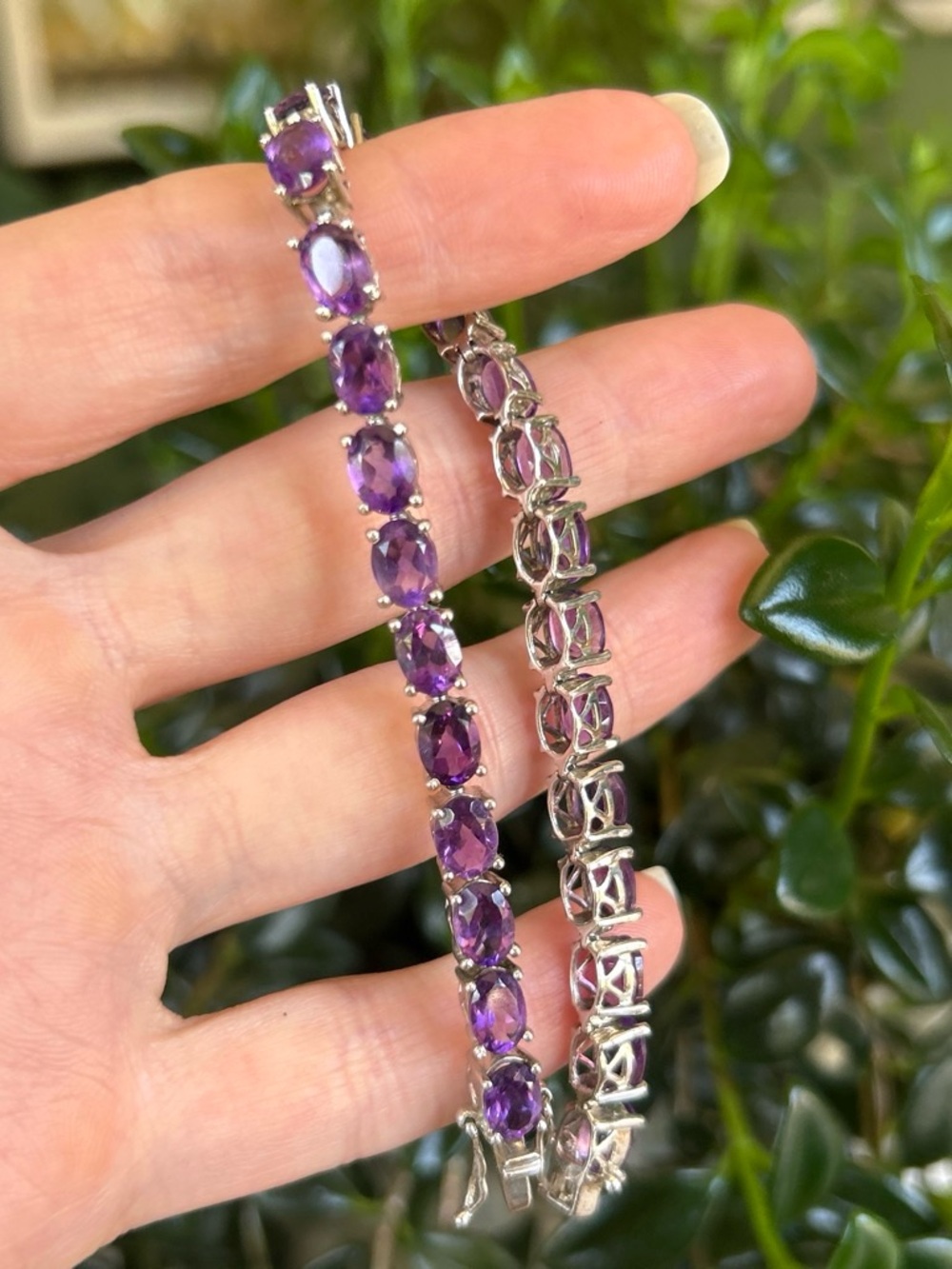 Sterling Silver Amethyst Tennis Bracelet - Purple